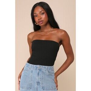 Flirtatious Decision Black Lace-Up Strapless Bodysuit